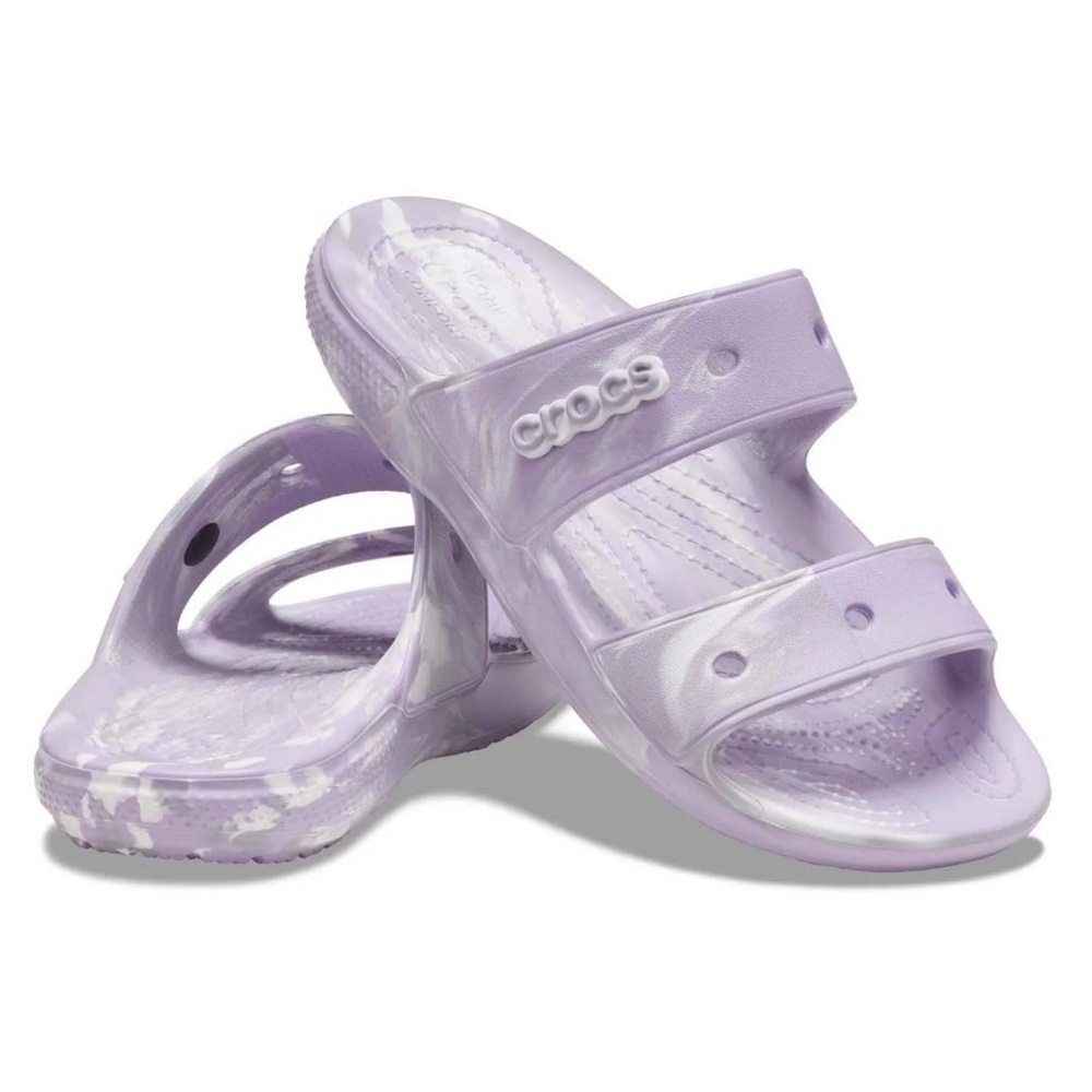 Crocs Lavender Marble 2 Strap Slide Sandals